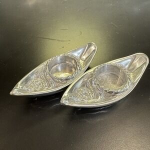 Set of 2 Mariposa Silver Boat  Taper Candle Holders Nautical 100% Recycled